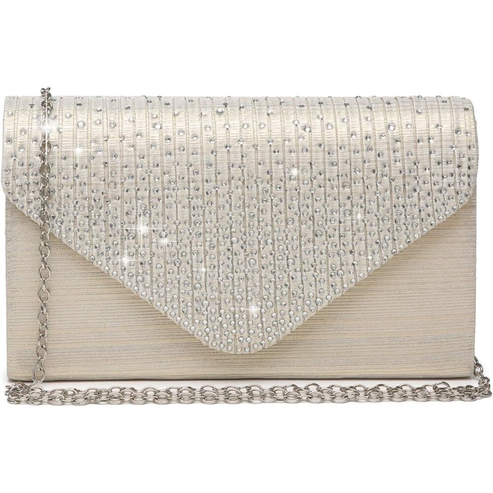 ⚡Women's Magnetic Closure Chain Strap Crossbody Envelope Cream Clutch Handbag